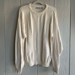 Vtg 80s/90s Jantzen Textured Cream Knit Crewneck Fisherman Classic Sweater Sz L